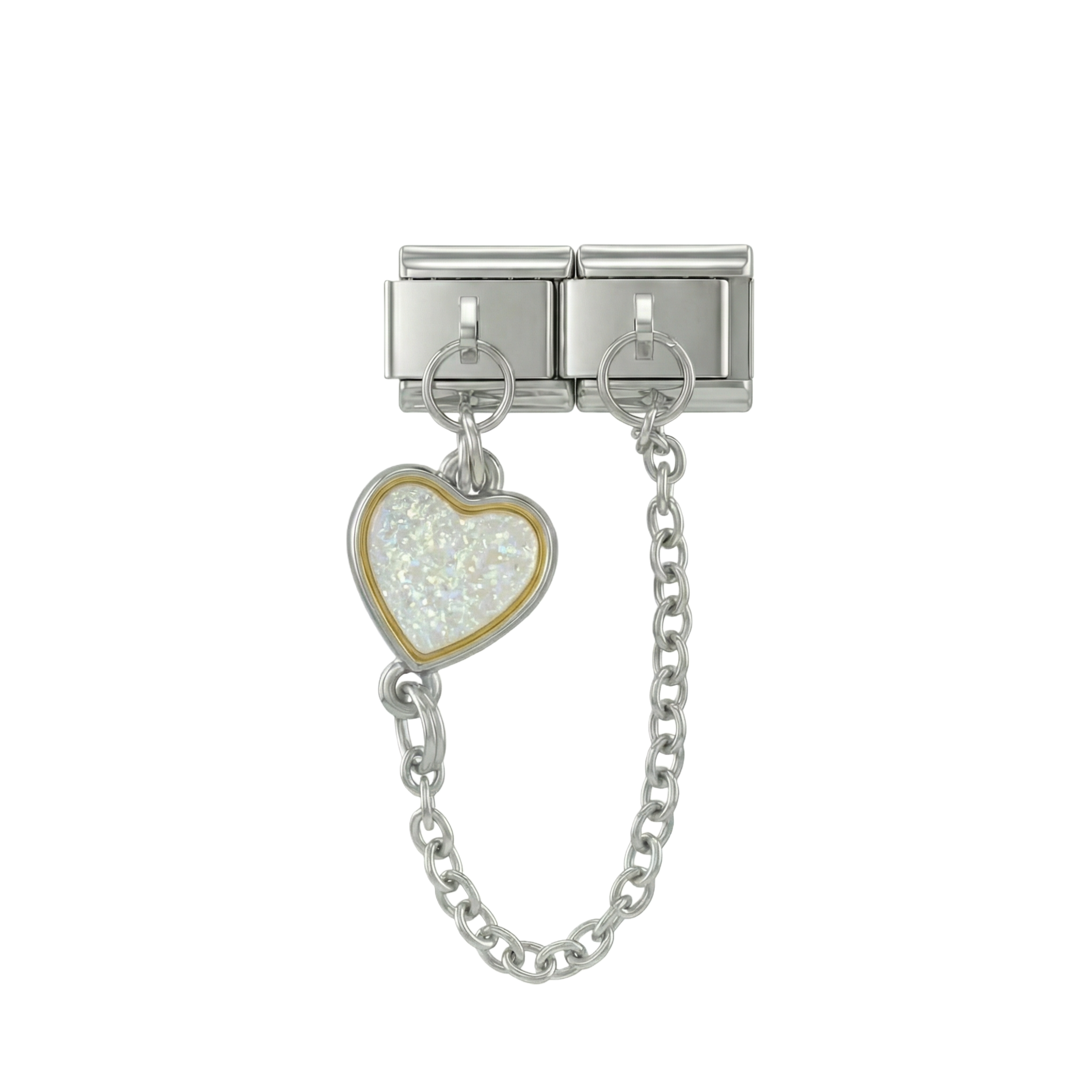 Multicolor Heart, Double Linked Charms, on Silver