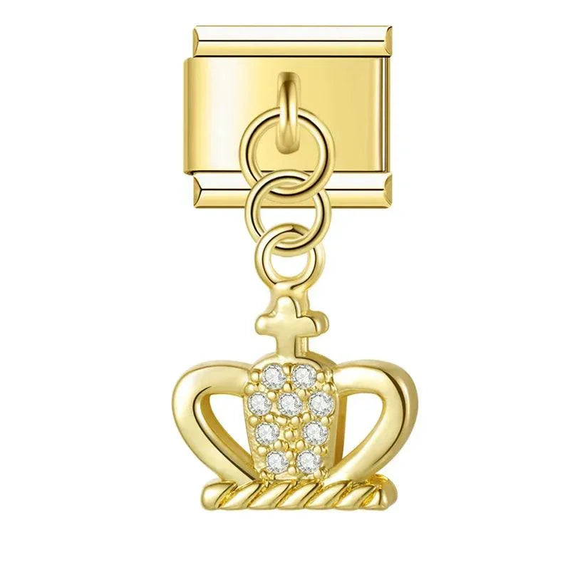 Crown King in Gold with Stones, on Gold - Charms Official