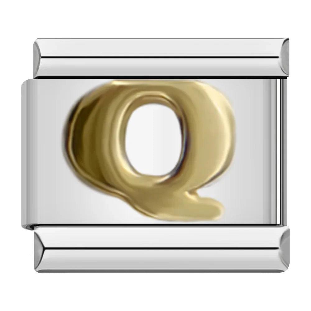 Letter Q in Gold, on Silver - Charms Official