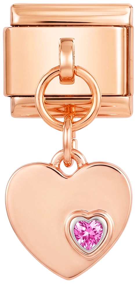 Inimă dublă cu pietre mov, pe aur roz