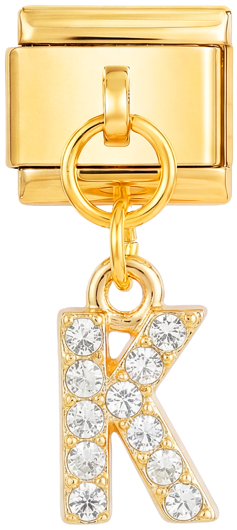 Letter K with stones, Hanging, on Gold - Letter-K-with-stones-hanging-on-gold.png