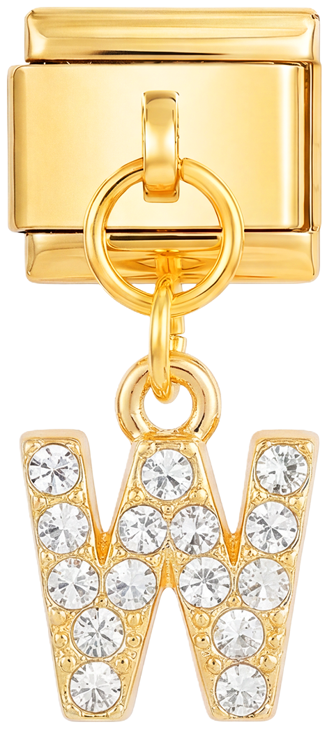 Letter W with stones, Hanging, on Gold - Letter-W-with-stones-hanging-on-gold.png