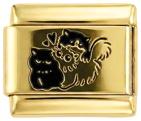 3 pisici care se îmbrățișează pe fundal auriu