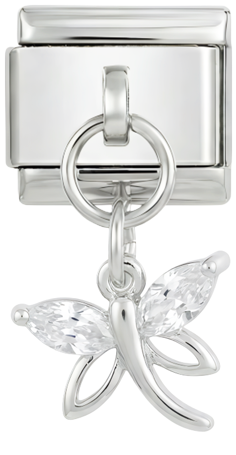 Dragonfly with Crystals on Silver