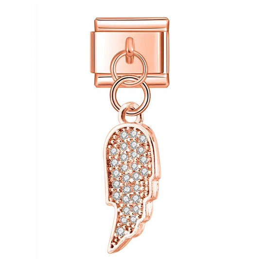 Large Angel Wing with Stones, on Rose Gold - Charms Official