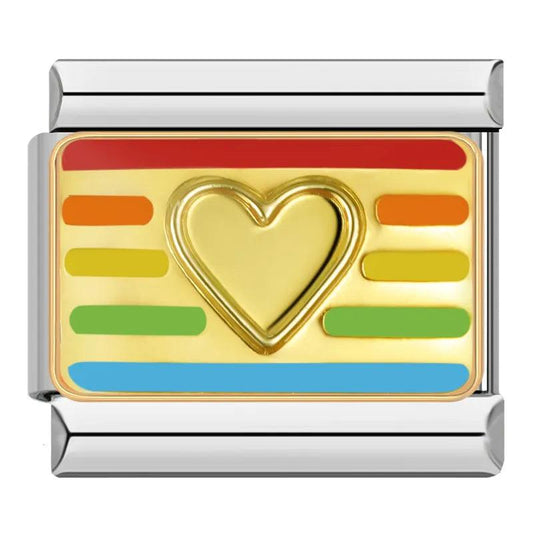 LGBTQ+ Flag, Gold Heart, on Silver - Charms Official
